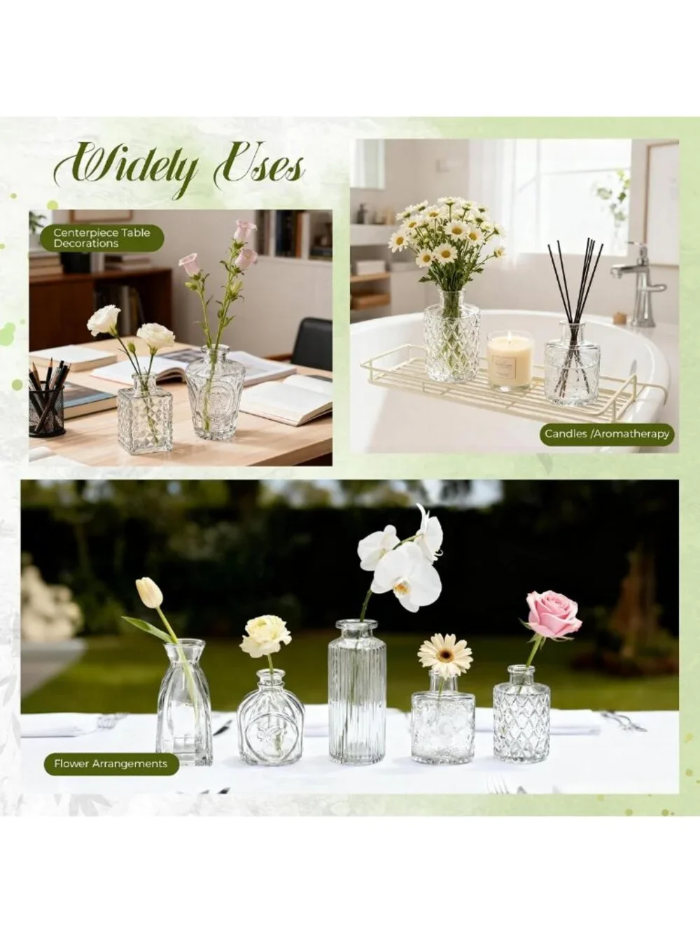 12pcs Clear Glass Bud Vases for Wedding Centerpieces & Home Decor, Elegant Decor